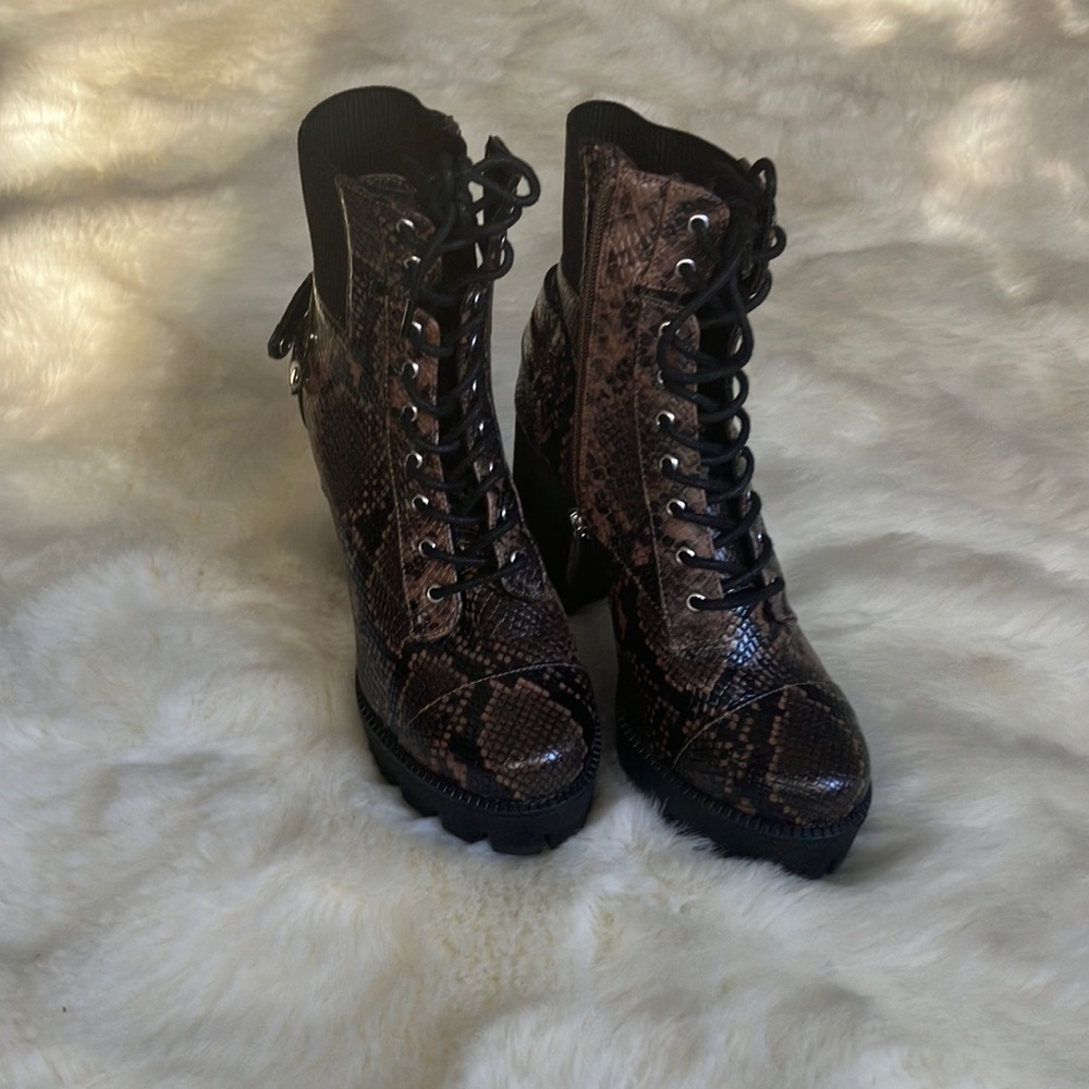 Charles David faux snake skin platform booties